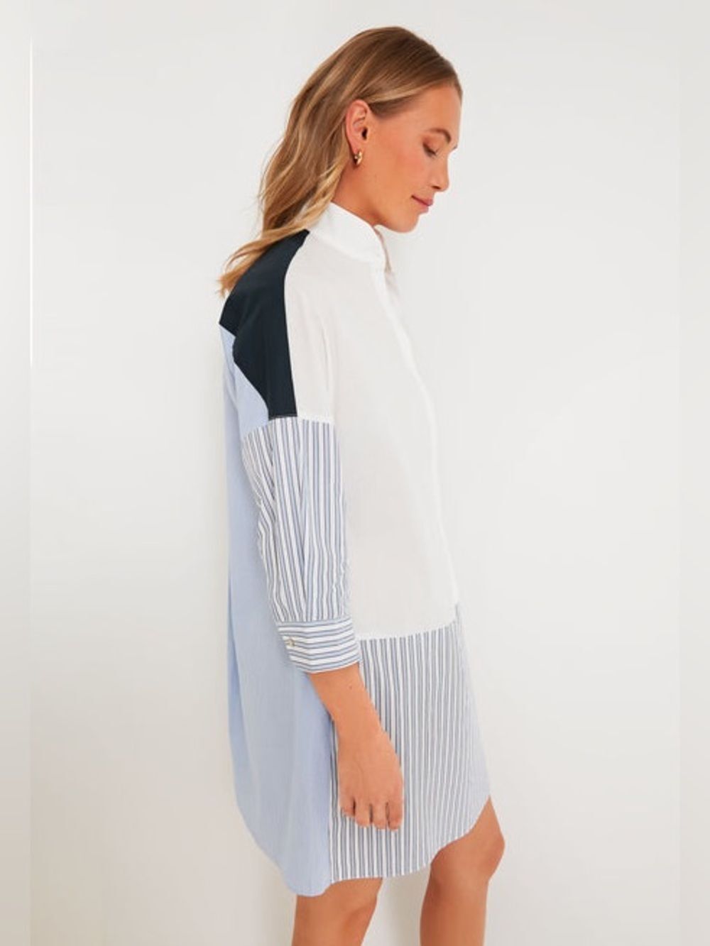 Tuckernuck POMANDER PLACE Colorblock Burnell Shirt Dress in White L - Picture 3 of 11